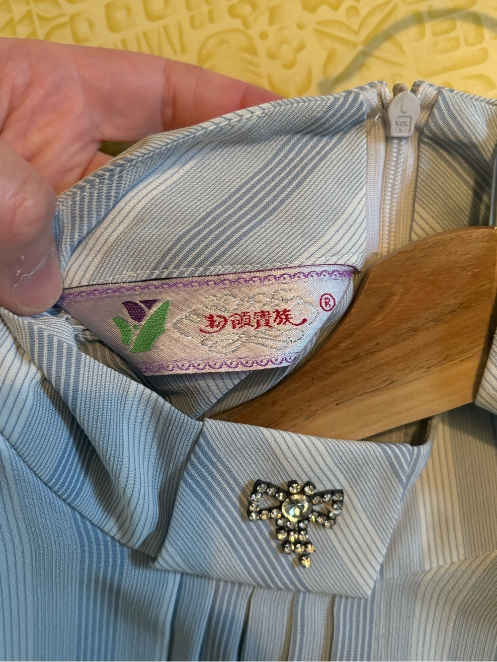 Vintage Striped Pleated Front Blouse in Light Blue and White - Picture 6 of 10